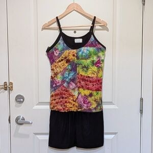 NWOT Beckwoman M Handmade Cotton Mixed Media Shirred Floral Spaghetti Strap Top